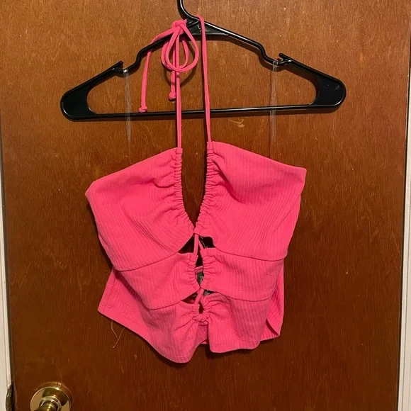 Wild Fable Berry Pink lace up top Size: L - Picture 3 of 3